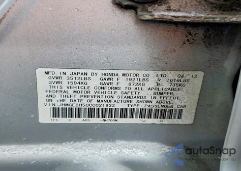 2012 Honda Fit Sport из США, поврежденный, VIN JHMGE8H50CC021933